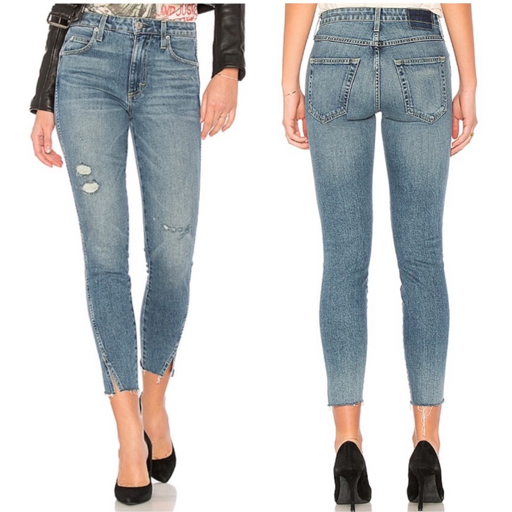 AMO High Rise Twist Jeans Loverboy Distressed Raw Hem Size 26